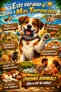 Perro feliz disfrutando del verano en Mas Torrencito, casa rural petfriendly en Girona, con piscina, playa, desayunos en terraza y pueblos con encanto del Empordà.