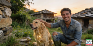 juan alfonso con perro en paisaje rural asturiano turismo rural españa