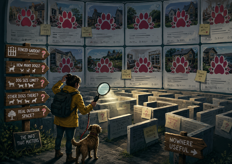 Familia llega con dos perros a un alojamiento marcado como pet friendly y descubre restricciones, falta de valla y poco espacio exterior.