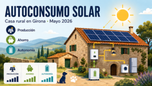 Autoconsumo solar en una casa rural de Girona con placas solares, batería y ahorro energético en Mas Torrencito