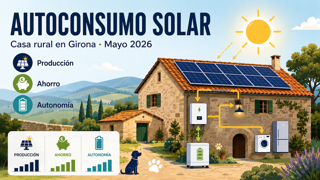 Autoconsumo solar en una casa rural de Girona con placas solares, batería y ahorro energético en Mas Torrencito