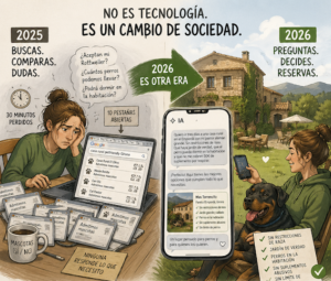 👉 “Si le preguntas hoy a una IA por una casa rural en Girona donde aceptarían a tu perro grande sin restricciones… ¿aparecemos?”