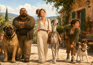 Perros y dueños con gestos y personalidades parecidas en una casa rural pet friendly
