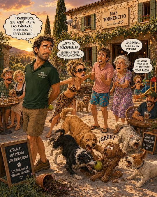 Pelea de perros en la terraza de una casa rural pet friendly por culpa de una pelota