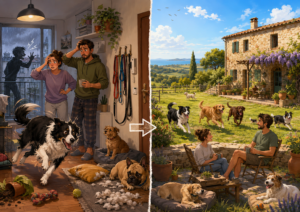 Perros en un piso pequeño comparados con perros corriendo libres en una casa rural petfriendly en Girona